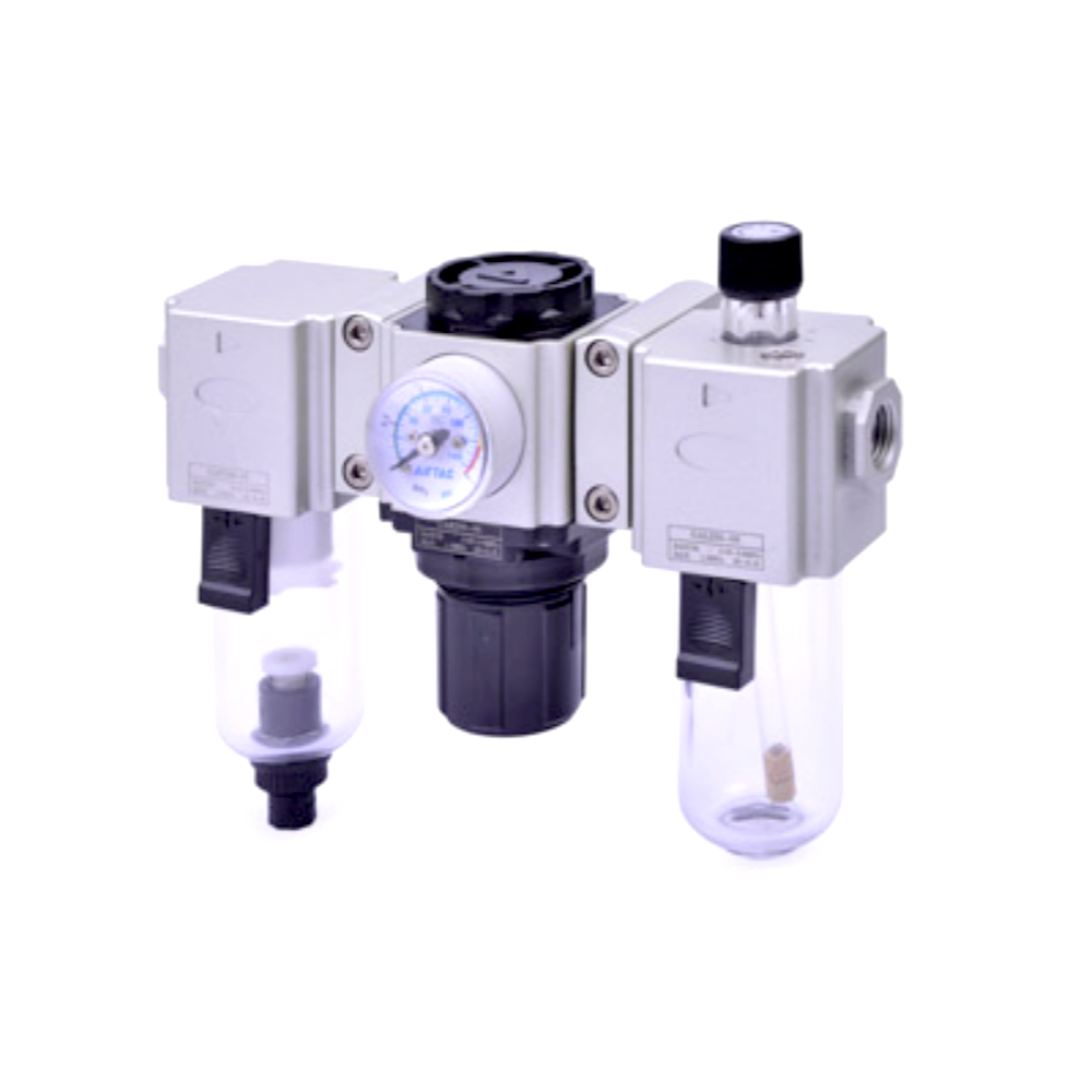 GTC20008LNWTK AIRTAC SMALL FRL ASSEMBLY<BR>GTC200 SERIES 1/4" NPT P-FILT, REG, LUB 20-58 PSI 5 MIC NO GA W/ INT CHK